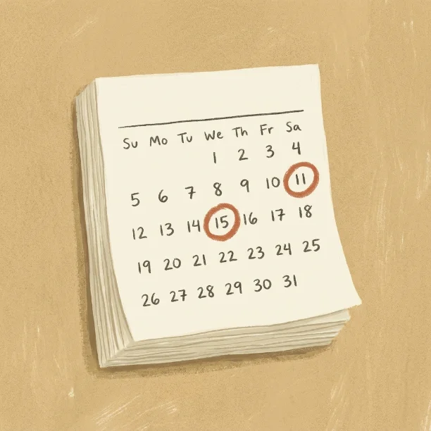 Fechas de pago marcadas en un calendario de papel